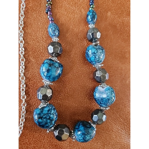 Blue Green Glass Beaded Necklace Lot 9 boho - Picture 15 of 16